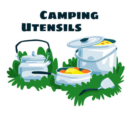 Vector illustration with a set of camping utensilsのイラスト素材