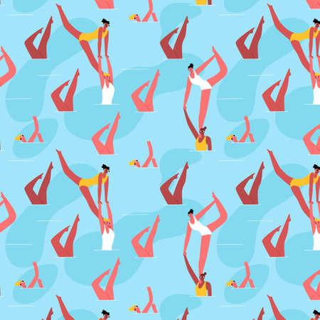 Vector seamless Pattern with the Performance of Athletes in Synchronized Swimming. Concept Summer Sports, Water Ballet. It can be used to design the pattern of fabrics, wallpaper, wrappers, etc.のイラスト素材