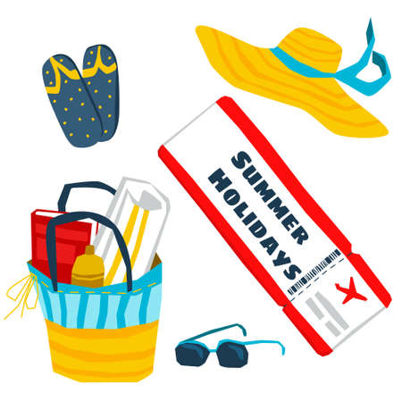 Vector flat set with items for the beach.のイラスト素材