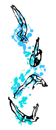 Vector hand drawn linear image with Divingのイラスト素材