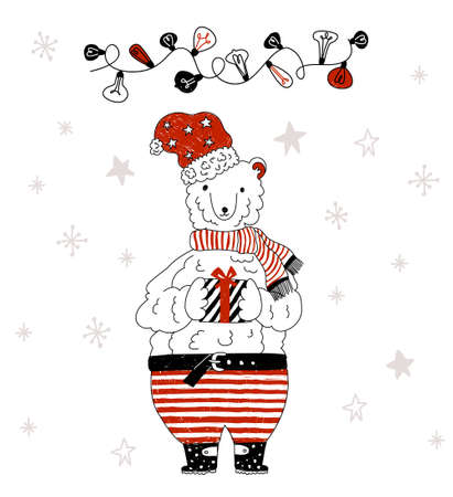 image of a cute bear who gives a gift boxのイラスト素材