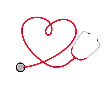 Vector abstract illustration with a phonendoscope, stethoscope, curved or folded in form of heart. Concept cardiology, functional diagnostics, cardiac arrhythmias, auscultation, patient examination.のイラスト素材
