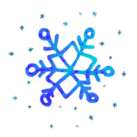 Vector abstract imagen with painted blue textured snowflake. Concept winter, snowfall, Christmas, new Year. You can use element in web design, banners, etc. Texture of snowflake is starry sky, galaxy.のイラスト素材