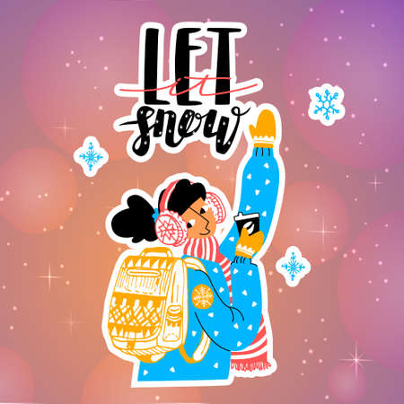 abstract image with lettering Let it Snow stickersのイラスト素材