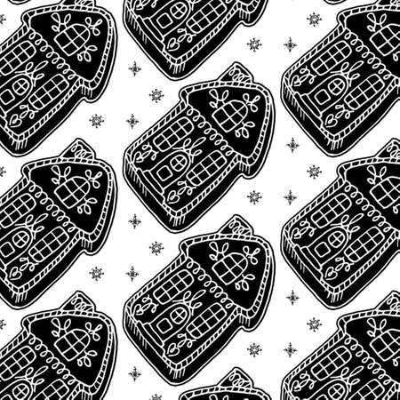 a flat pattern with Christmas gingerbread houseのイラスト素材