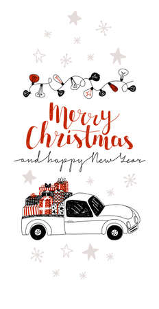 drawn template, Christmas, New Year greeting cardのイラスト素材