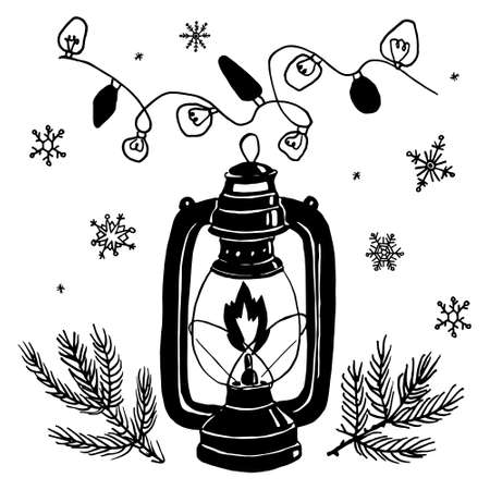 doodle illustration cup of kerosene burning lampのイラスト素材