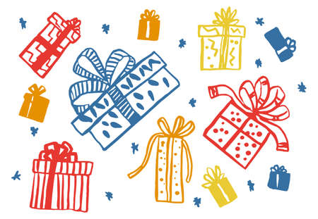 Vector set of different multicolored gift boxes.のイラスト素材