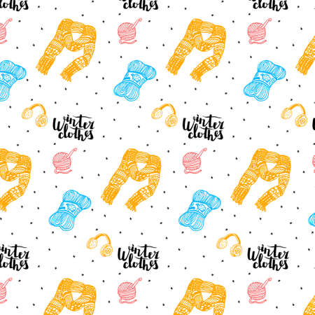 Vector pattern lettering a Winter Clothes elementsのイラスト素材