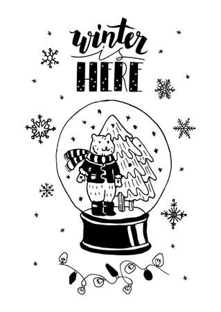 postcard layout with lettering winter is here,のイラスト素材