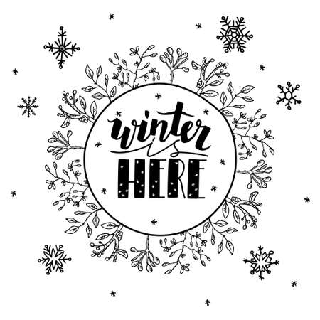 a doodle illustration with elements winter conceptのイラスト素材