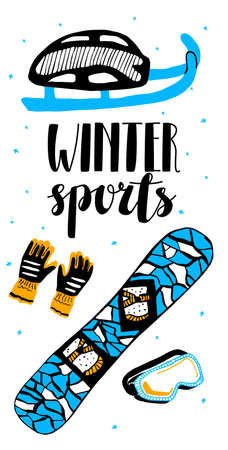 a layout, postcard template with winter sportsのイラスト素材