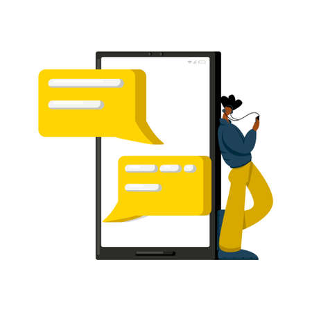 an enlarged mobile phone and speech bubblesのイラスト素材