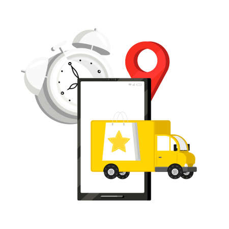 an enlarged phone with a truck on the screenのイラスト素材