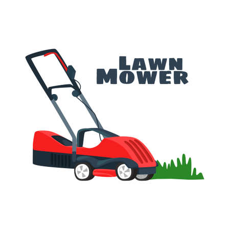 Vector illustration with electric red lawn mowerのイラスト素材