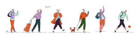 men in everyday life walking down the streetのイラスト素材