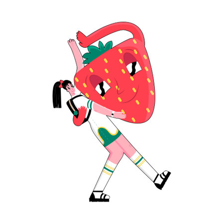 A schoolgirl is carrying an animated strawberryのイラスト素材