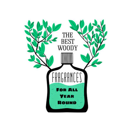 flat image with glass bottle and perfume liquidのイラスト素材