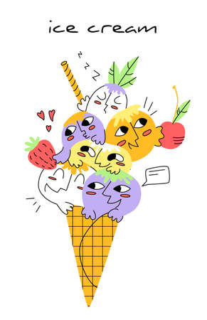 Vector illustration with ice cream in a ball hornのイラスト素材