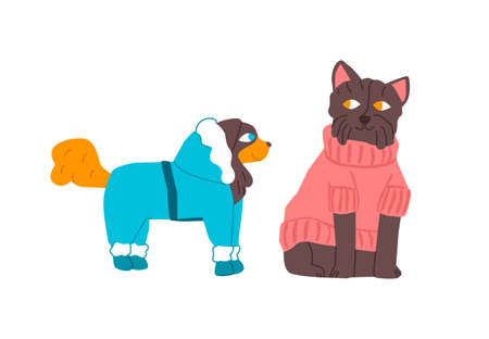 Vector illustration with two dogs in warm clothesのイラスト素材