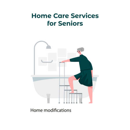 elderly woman who is climbing into a bathtubのイラスト素材