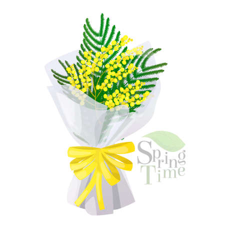 Vector image of a bouquet with a mimosa branch.のイラスト素材