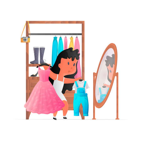 Vector image with a young woman in dressing room.のイラスト素材
