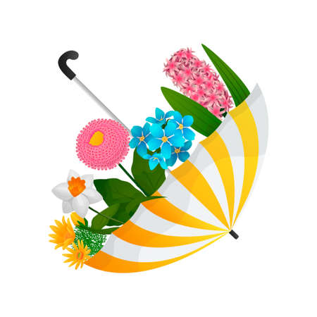 an umbrella inside which spring flowers growのイラスト素材