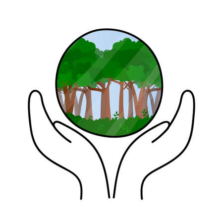 image with hands holding a ball depicting natureのイラスト素材