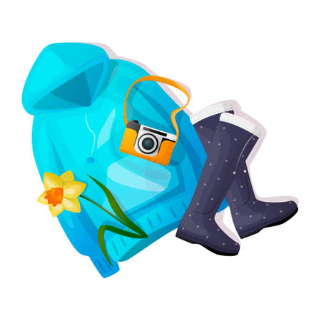 Vector image with a set of warm spring clothesのイラスト素材