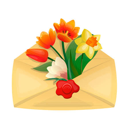 image with an open retro envelope with a flowersのイラスト素材