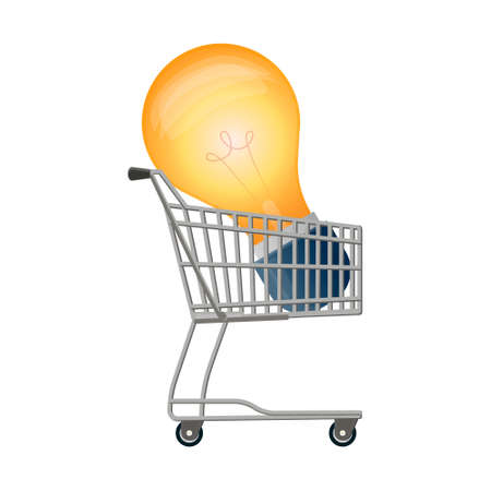 grocery cart and a burning light bulb inside.のイラスト素材
