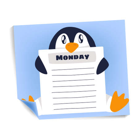 Vector isolated illustration of calendar sticker layout with a place to write and a penguin character.のイラスト素材