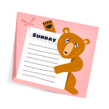 Vector isolated illustration of calendar sticker layout with a place to write and a bear character.のイラスト素材