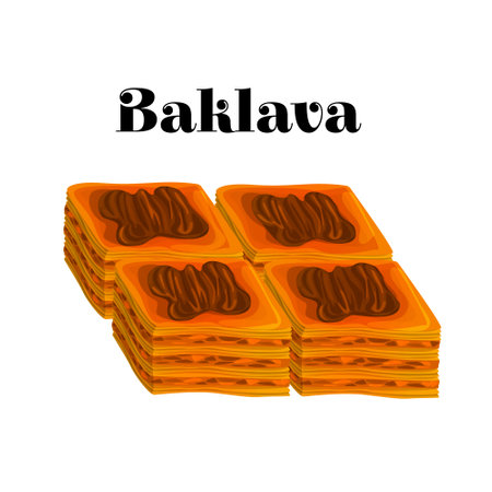 Vector isolated set of traditional Turkish, Iranian and Arab pastry, sweet baking, dessert. Concept oriental popular sweet pastries. You can use in web design, banner, poster, card, etc.のイラスト素材