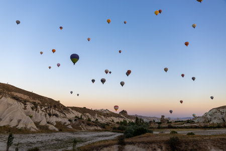 Colorful hot air balloons flying over Cappadocia, Turkeyの写真素材