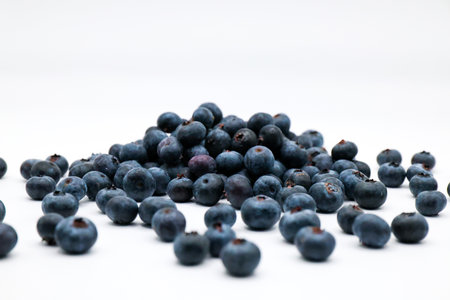 Blueberries isolated on white background. Close up of fresh berries.