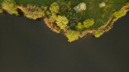 Beautiful river top view shot from the droneの写真素材