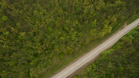 Beautiful long road from aboveの写真素材