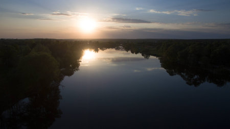 Beautiful river shot on drone. View from above.の写真素材