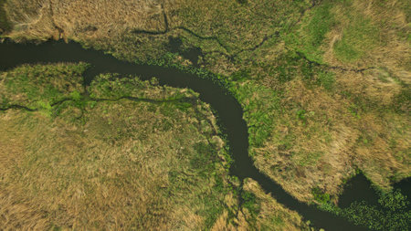 Beautiful river top view shot from the droneの写真素材