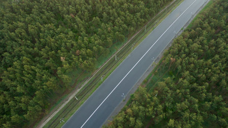 Beautiful road top view shot from the droneの写真素材