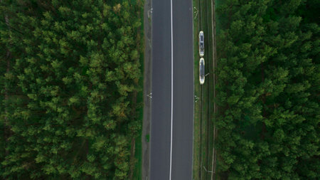Beautiful road top view shot from the droneの写真素材