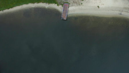 Beautiful lake top view shot from the droneの写真素材