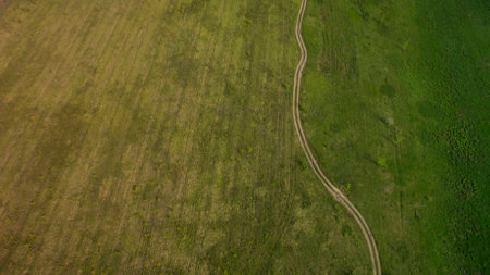 Beautiful field top view shot from the droneの写真素材