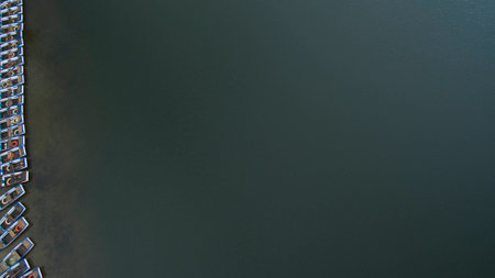 Beautiful lake top view shot from the droneの写真素材