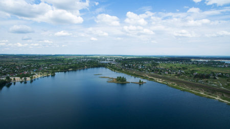 Beautiful river top view shot from the droneの写真素材