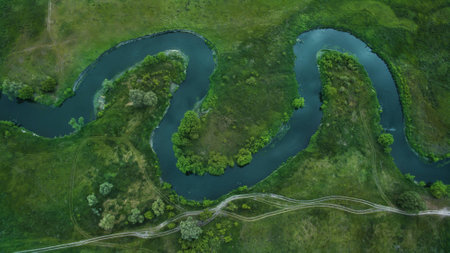 Beautiful river scenery shot from the drone