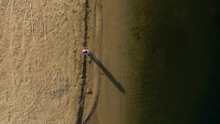 Beautiful family couple on a walk view from aboveの写真素材