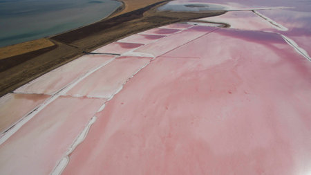 Beautiful salty pink lake view from aboveの写真素材
